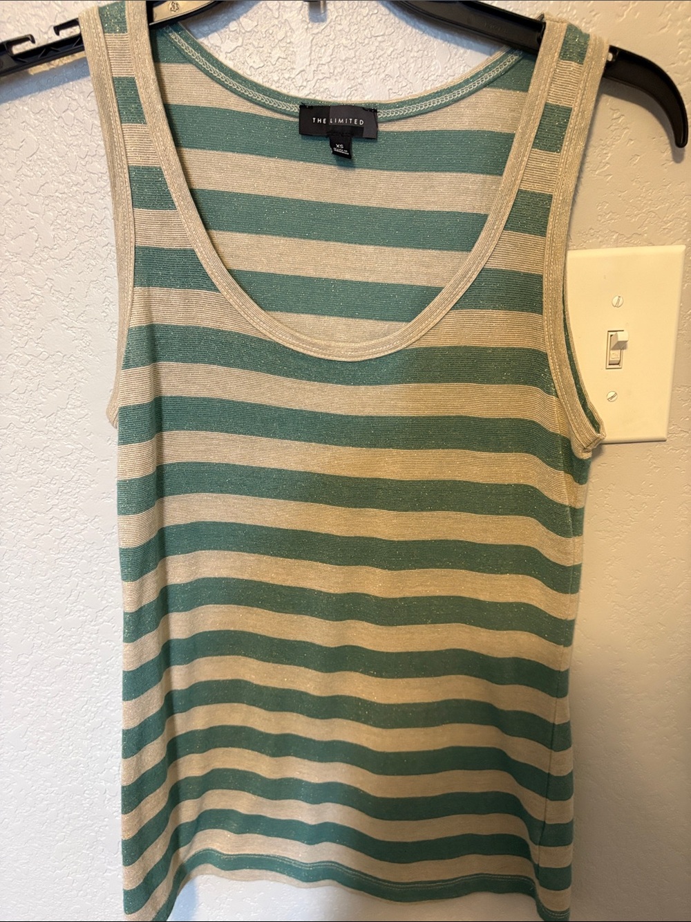 The Limited Green and Cream Striped Scoop Neck Tank